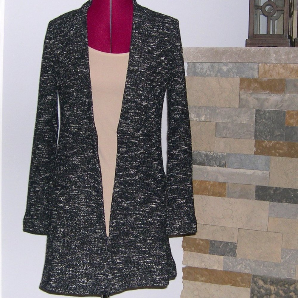 Eileen Fisher Petite P Black/White Open Front Coat